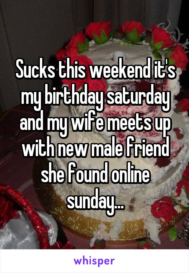 Sucks this weekend it's my birthday saturday and my wife meets up with new male friend she found online sunday...