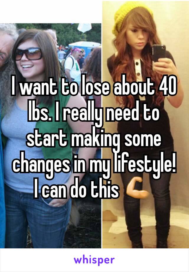 I want to lose about 40 lbs. I really need to start making some changes in my lifestyle! I can do this 💪