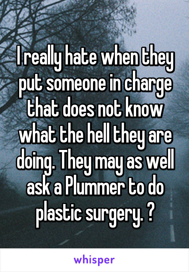 I really hate when they put someone in charge that does not know what the hell they are doing. They may as well ask a Plummer to do plastic surgery. 😠