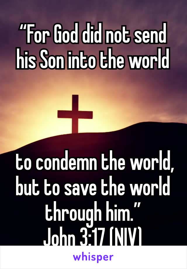 “For God did not send his Son into the world



 to condemn the world,
but to save the world
 through him.” 
John 3:17 (NIV)