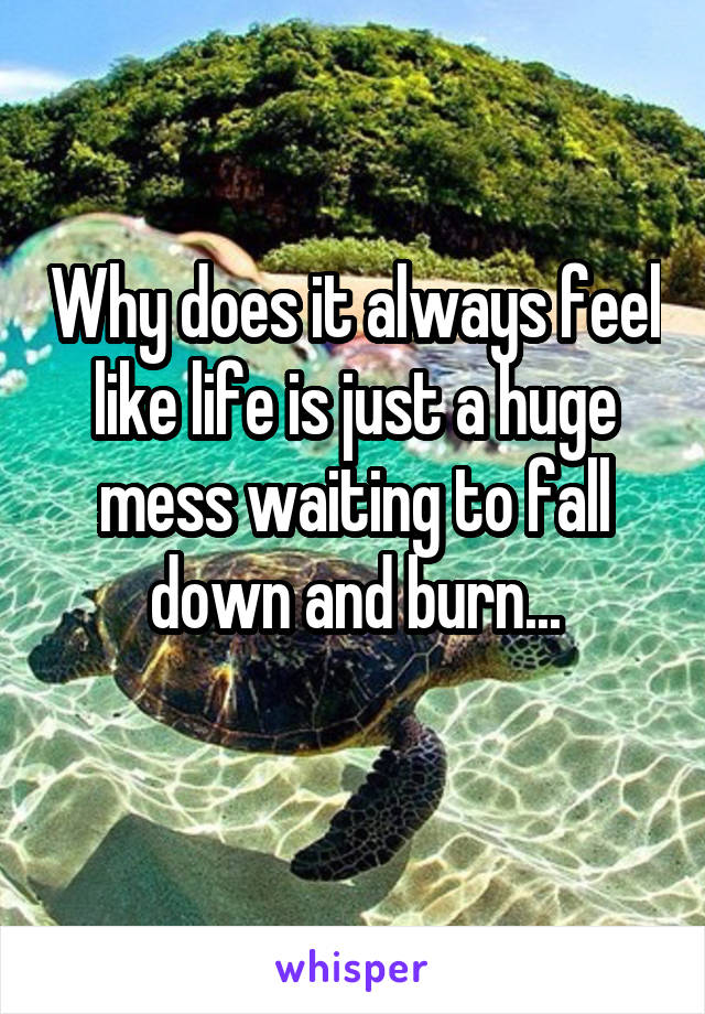 Why does it always feel like life is just a huge mess waiting to fall down and burn...
