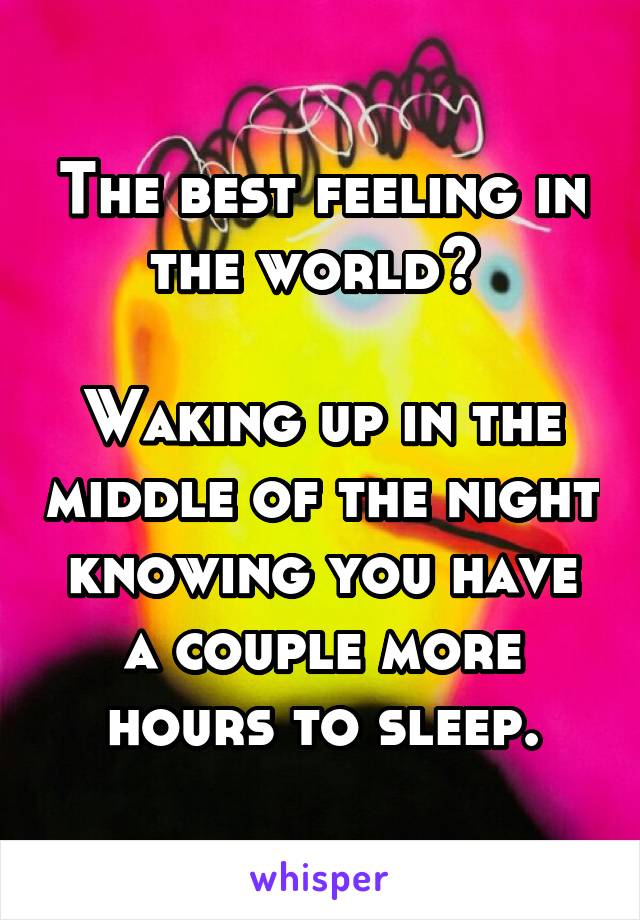 The best feeling in the world? 

Waking up in the middle of the night knowing you have a couple more hours to sleep.