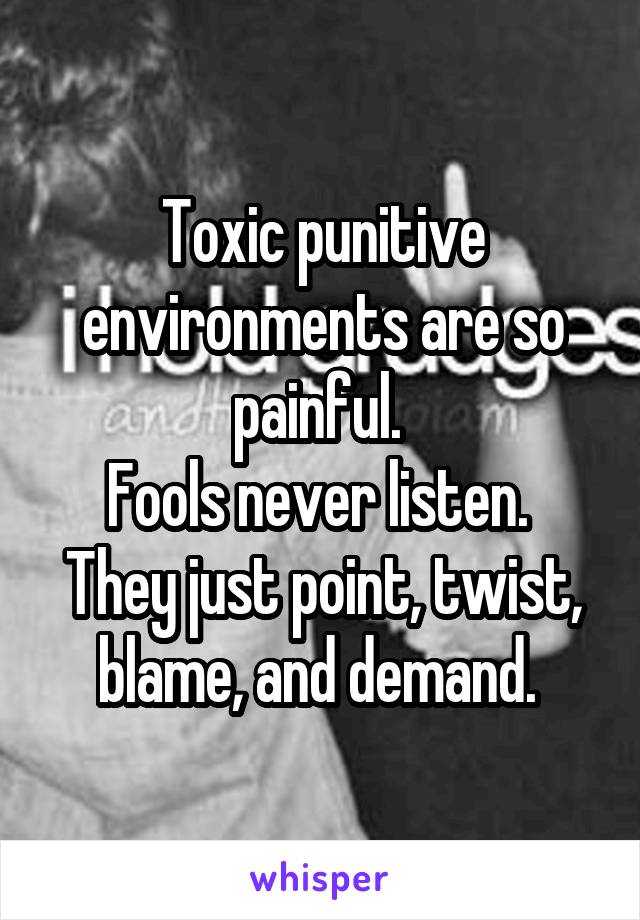 Toxic punitive environments are so painful. 
Fools never listen. 
They just point, twist, blame, and demand. 