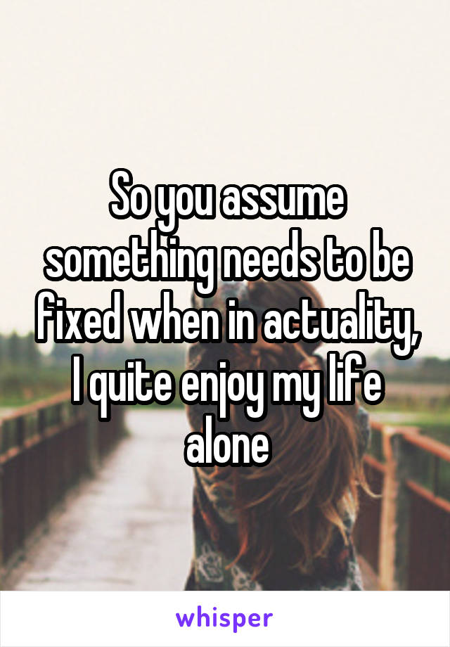 So you assume something needs to be fixed when in actuality, I quite enjoy my life alone