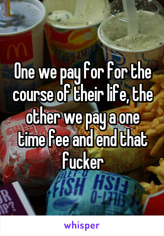 One we pay for for the course of their life, the other we pay a one time fee and end that fucker