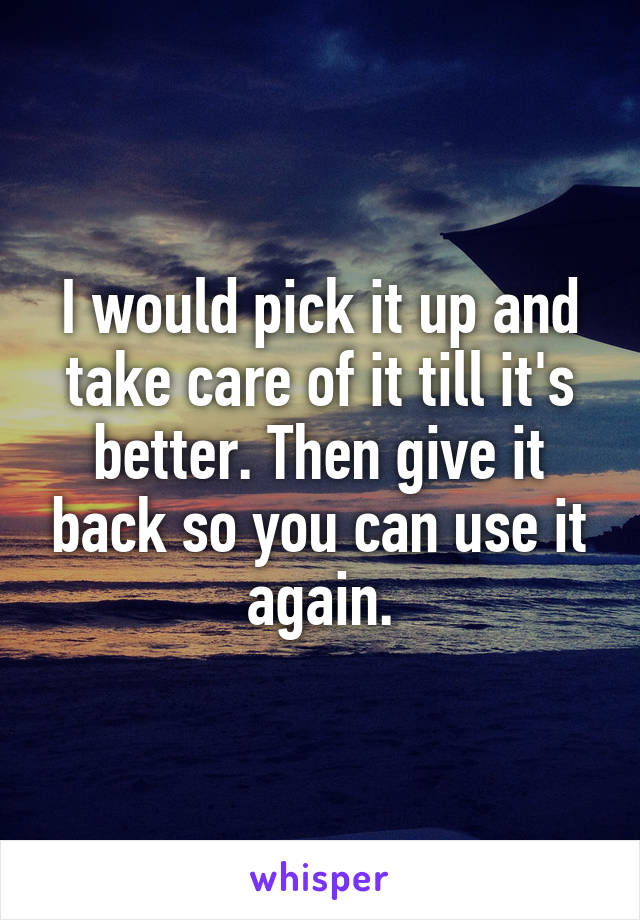 I would pick it up and take care of it till it's better. Then give it back so you can use it again.