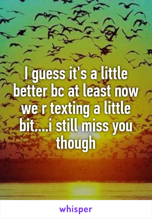 I guess it's a little better bc at least now we r texting a little bit....i still miss you though