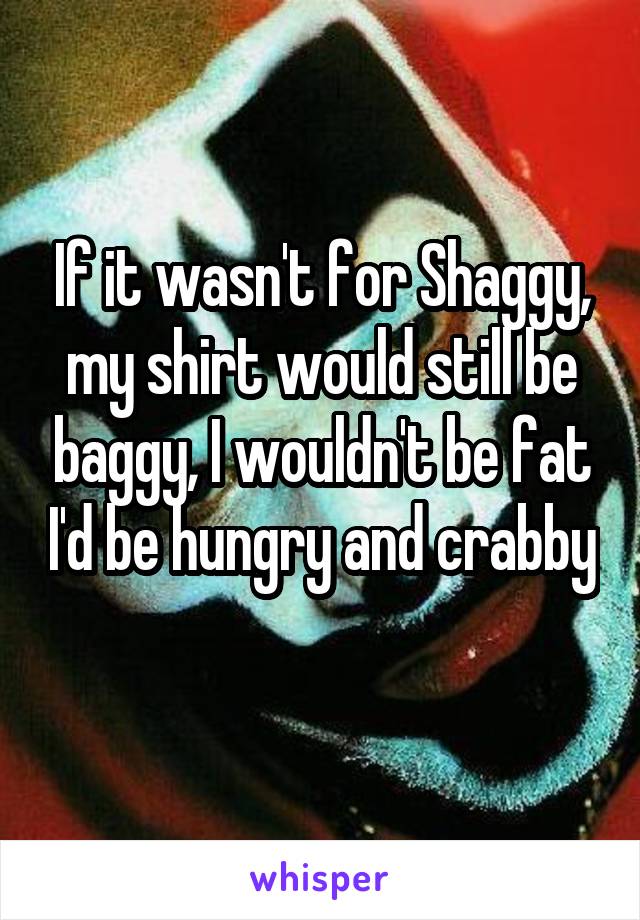 If it wasn't for Shaggy, my shirt would still be baggy, I wouldn't be fat I'd be hungry and crabby 