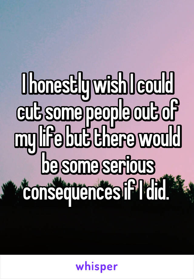 I honestly wish I could cut some people out of my life but there would be some serious consequences if I did. 