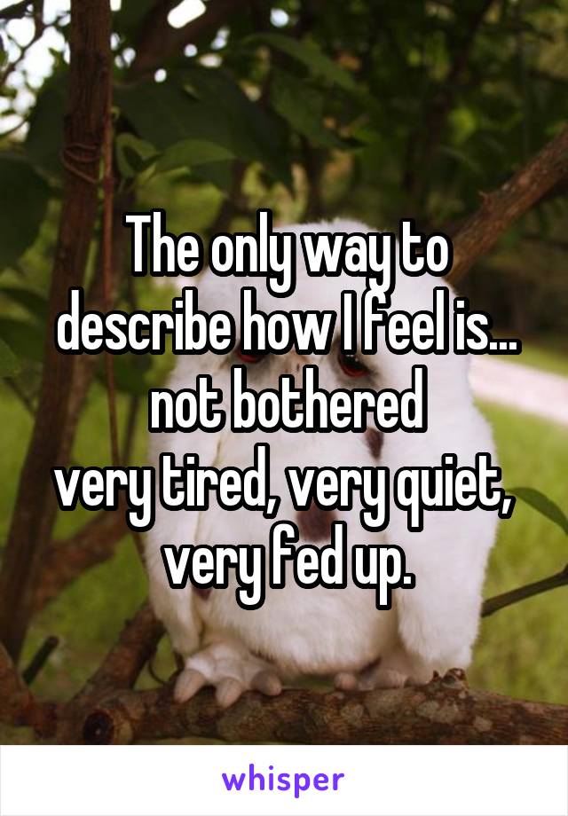 The only way to describe how I feel is... not bothered
very tired, very quiet, 
very fed up.