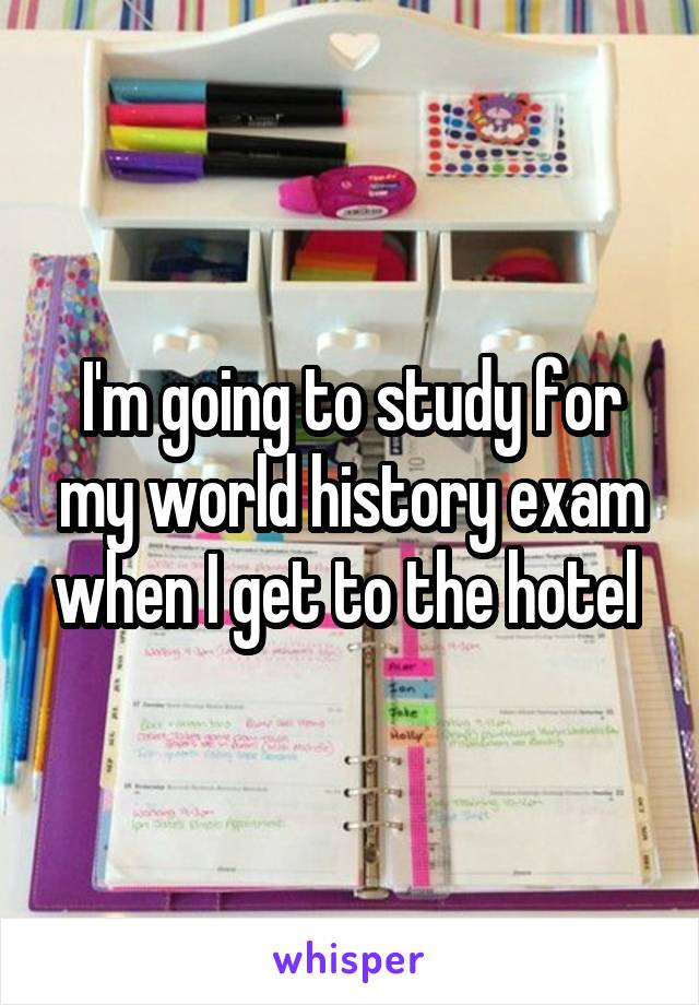 I'm going to study for my world history exam when I get to the hotel 