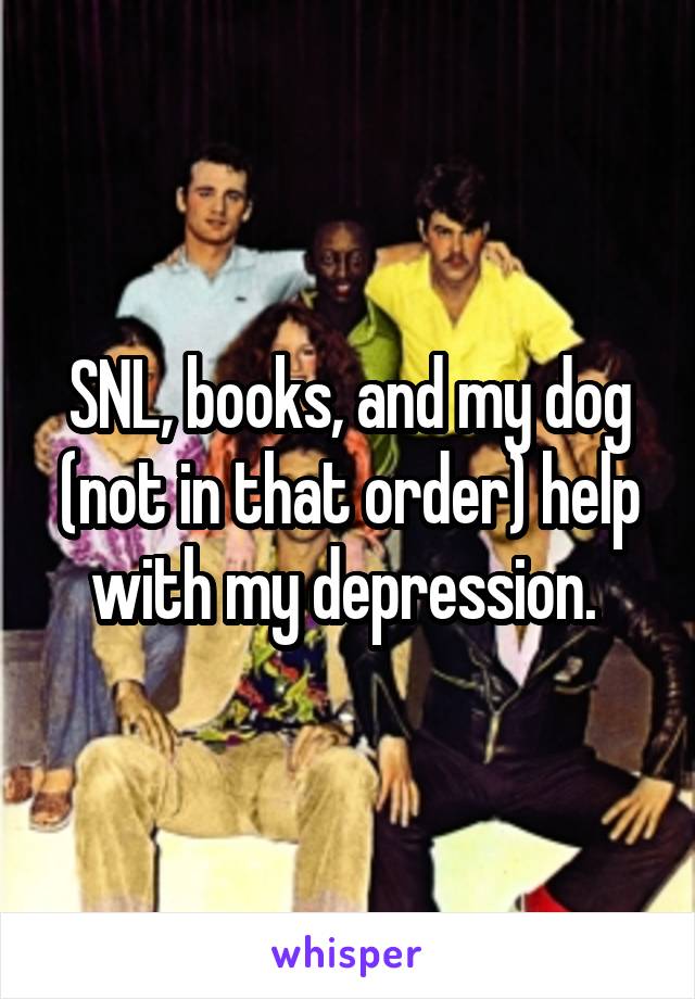 SNL, books, and my dog (not in that order) help with my depression. 