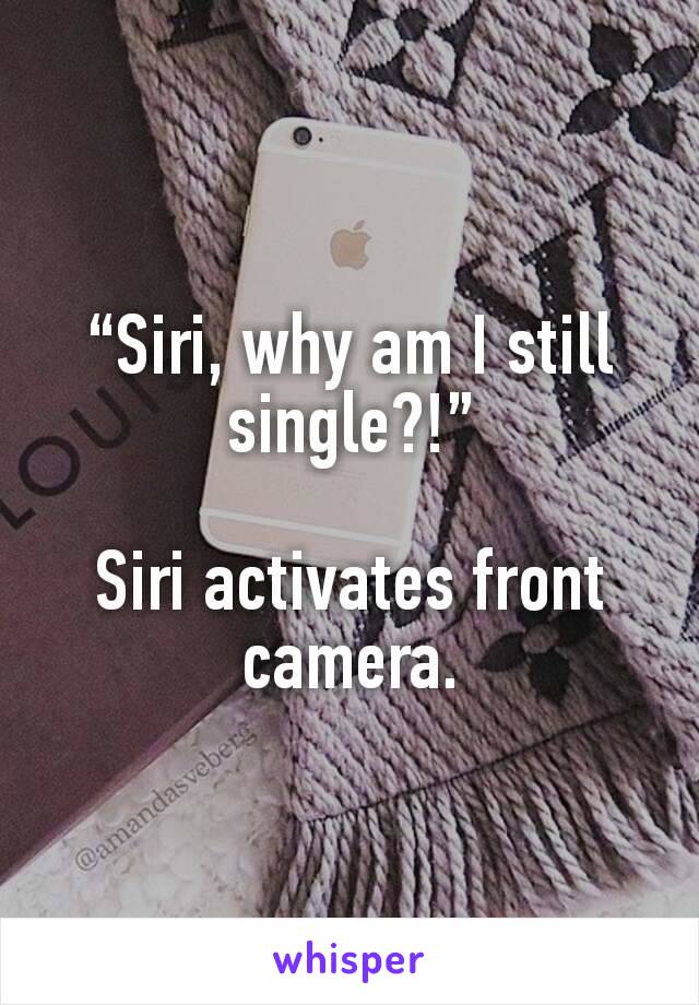 “Siri, why am I still single?!”

Siri activates front camera.