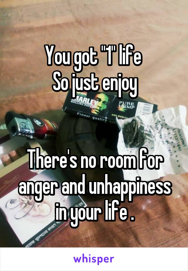 You got "1" life 
So just enjoy


There's no room for anger and unhappiness in your life .