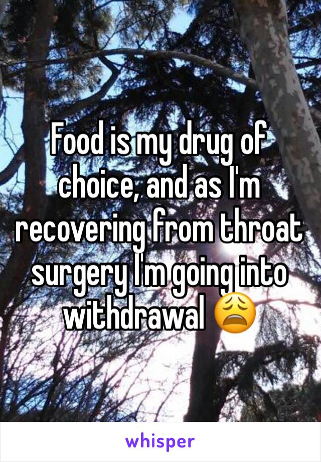 Food is my drug of choice, and as I'm recovering from throat surgery I'm going into withdrawal 😩