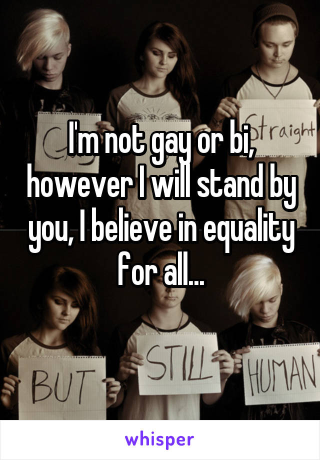 I'm not gay or bi, however I will stand by you, I believe in equality for all...
