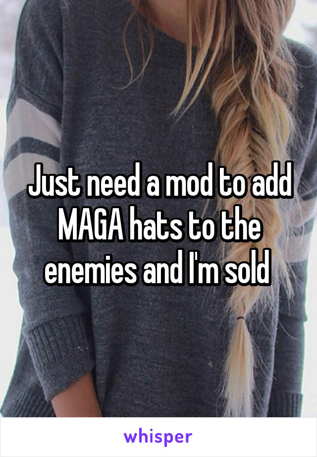 Just need a mod to add MAGA hats to the enemies and I'm sold 