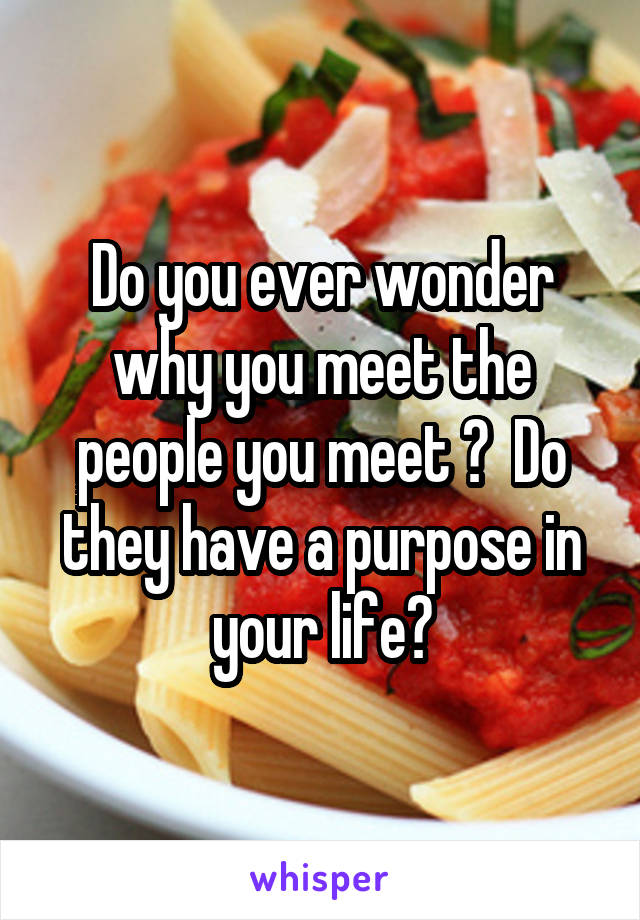 Do you ever wonder why you meet the people you meet ?  Do they have a purpose in your life?