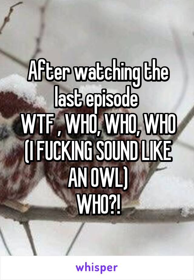 After watching the last episode 
WTF , WHO, WHO, WHO
(I FUCKING SOUND LIKE AN OWL)
WHO?!