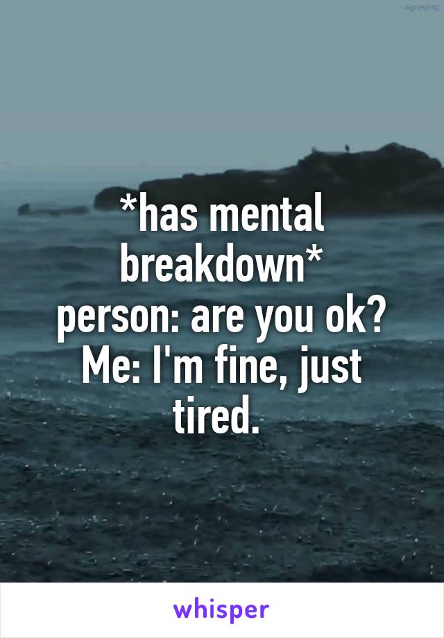 *has mental breakdown*
 person: are you ok? 
Me: I'm fine, just tired. 