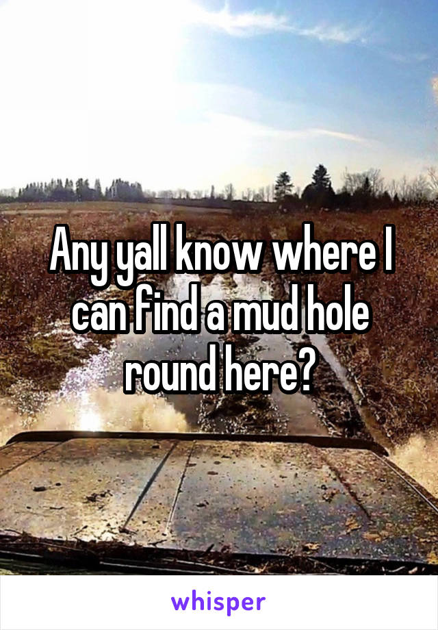 Any yall know where I can find a mud hole round here?