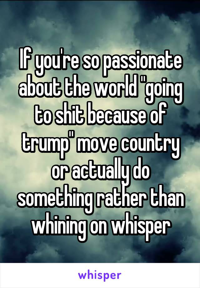 If you're so passionate about the world "going to shit because of trump" move country or actually do something rather than whining on whisper