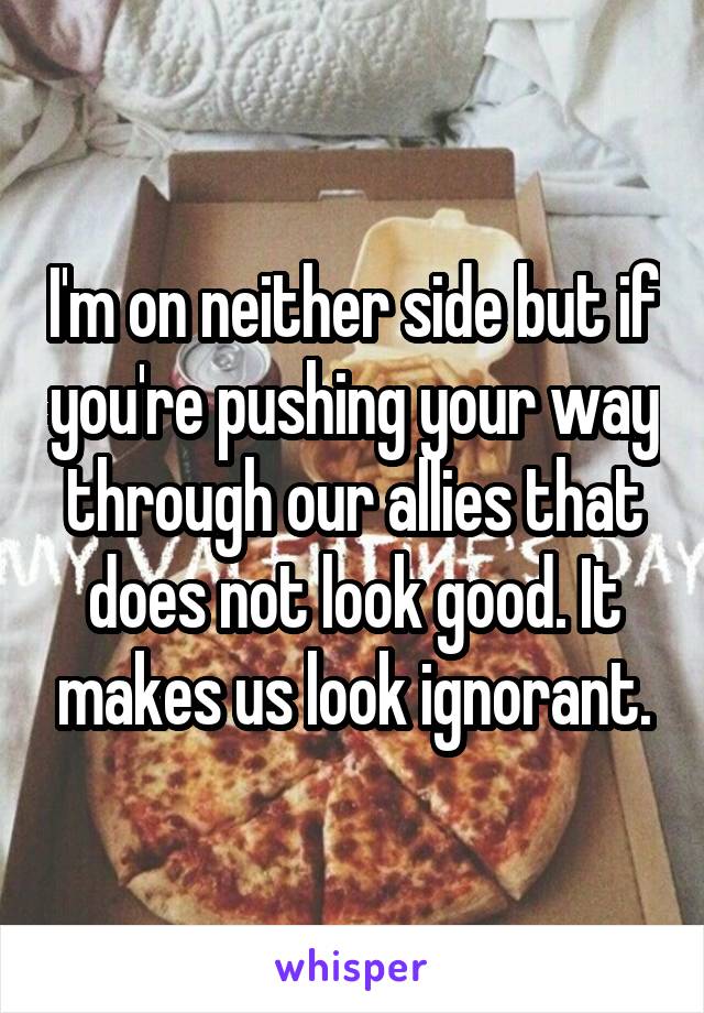 I'm on neither side but if you're pushing your way through our allies that does not look good. It makes us look ignorant.