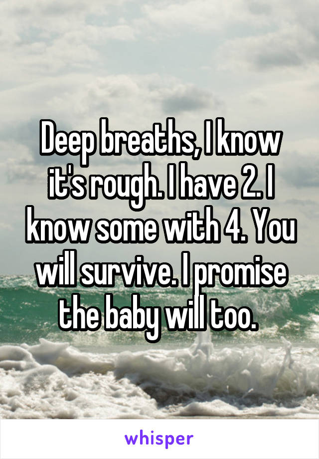 Deep breaths, I know it's rough. I have 2. I know some with 4. You will survive. I promise the baby will too. 