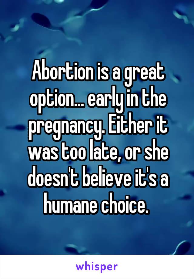 Abortion is a great option... early in the pregnancy. Either it was too late, or she doesn't believe it's a humane choice. 