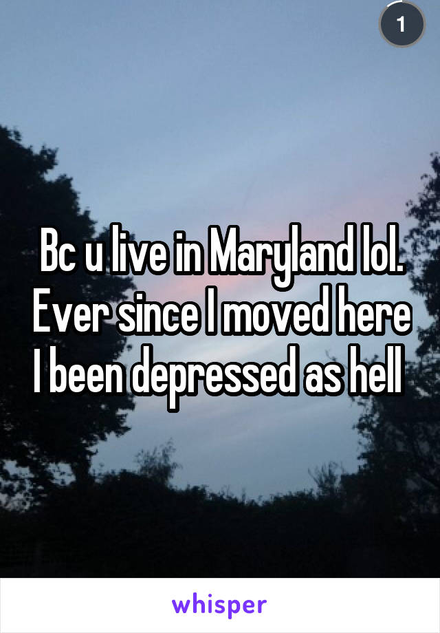 Bc u live in Maryland lol. Ever since I moved here I been depressed as hell 