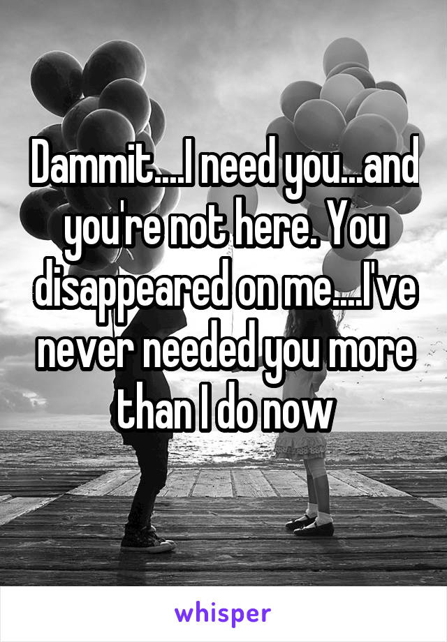 Dammit....I need you...and you're not here. You disappeared on me....I've never needed you more than I do now
