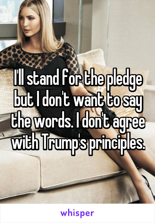 I'll stand for the pledge but I don't want to say the words. I don't agree with Trump's principles.