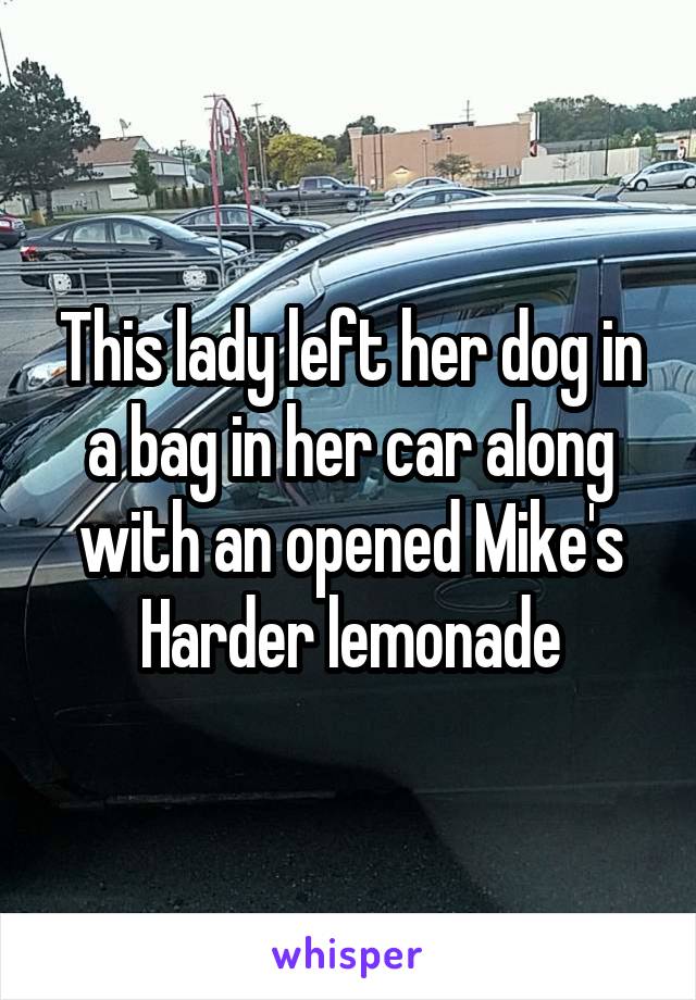 This lady left her dog in a bag in her car along with an opened Mike's Harder lemonade