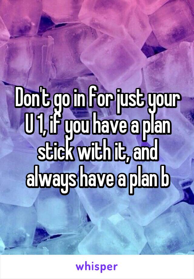 Don't go in for just your U 1, if you have a plan stick with it, and always have a plan b