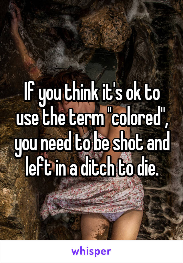 If you think it's ok to use the term "colored", you need to be shot and left in a ditch to die.