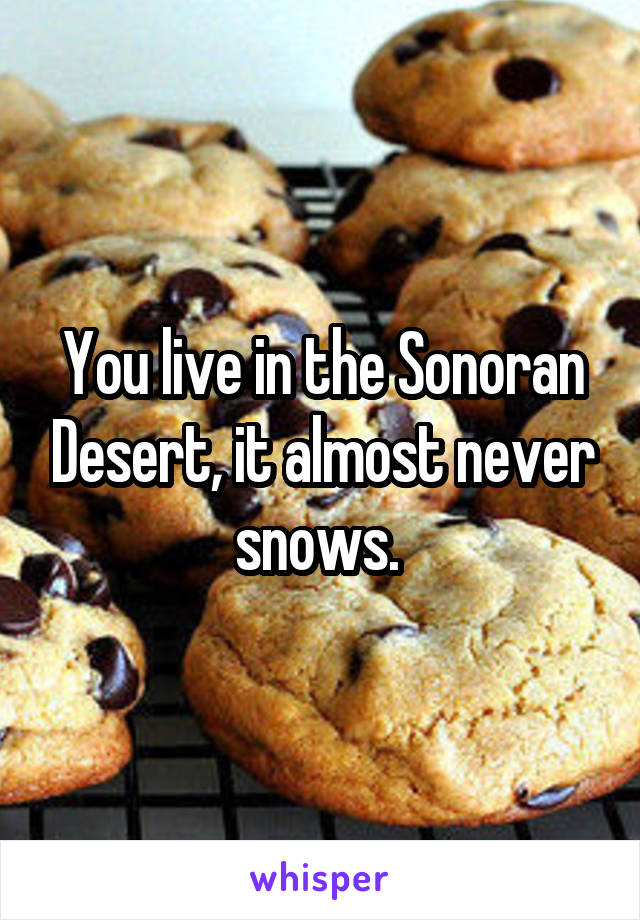 You live in the Sonoran Desert, it almost never snows. 