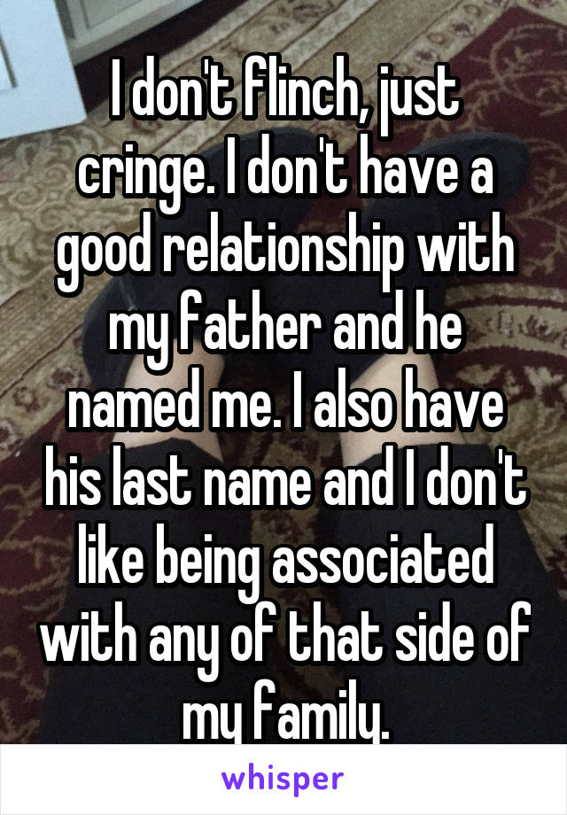 I don't flinch, just cringe. I don't have a good relationship with my father and he named me. I also have his last name and I don't like being associated with any of that side of my family.