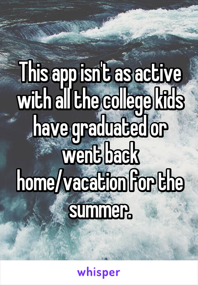 This app isn't as active with all the college kids have graduated or went back home/vacation for the summer.