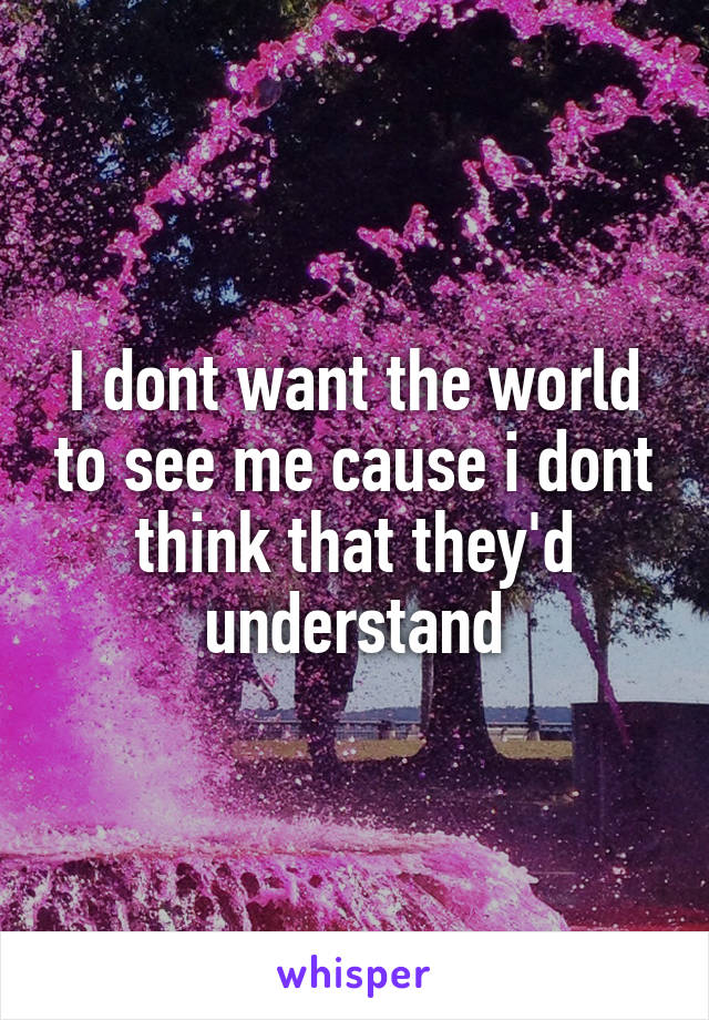 I dont want the world to see me cause i dont think that they'd understand