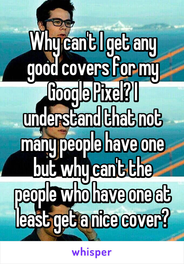 Why can't I get any good covers for my Google Pixel? I understand that not many people have one but why can't the people who have one at least get a nice cover?