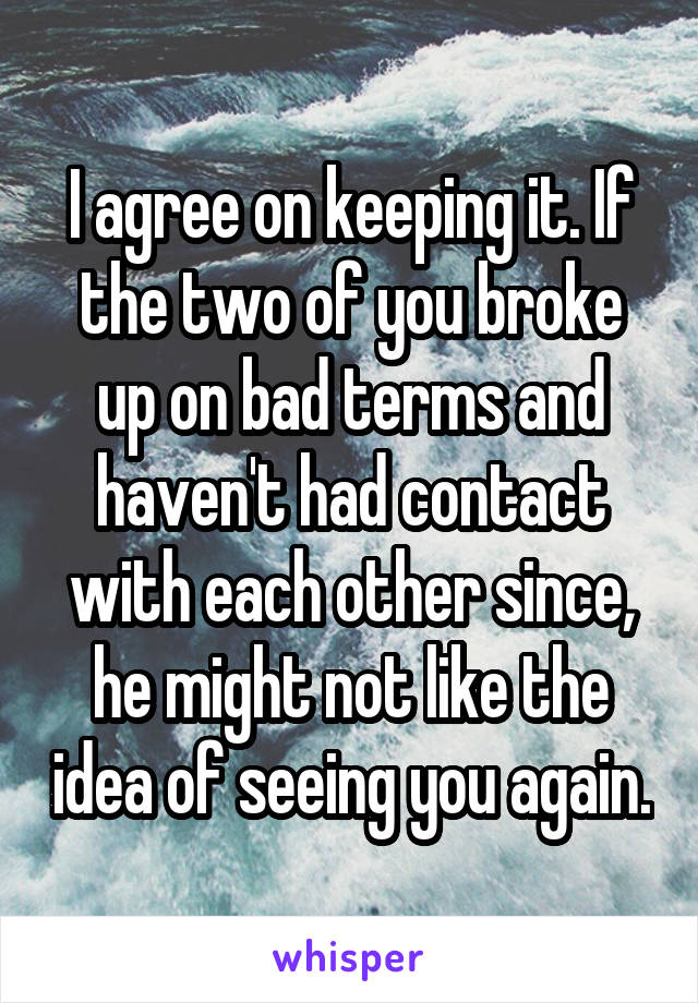 I agree on keeping it. If the two of you broke up on bad terms and haven't had contact with each other since, he might not like the idea of seeing you again.