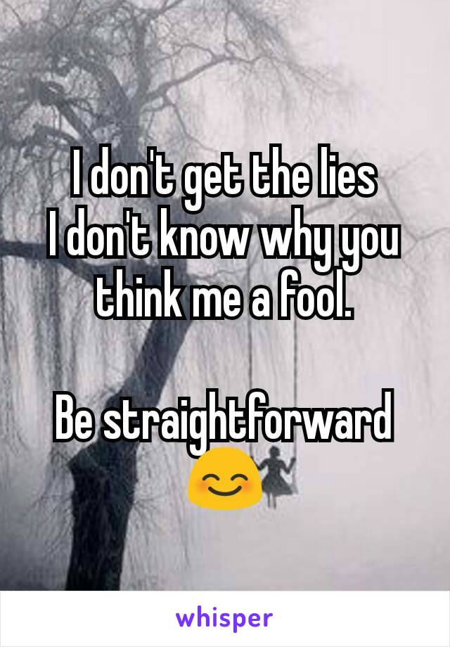 I don't get the lies
I don't know why you think me a fool.

Be straightforward 😊