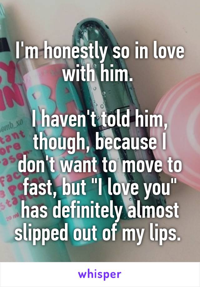 I'm honestly so in love with him. 

I haven't told him, though, because I don't want to move to fast, but "I love you" has definitely almost slipped out of my lips. 