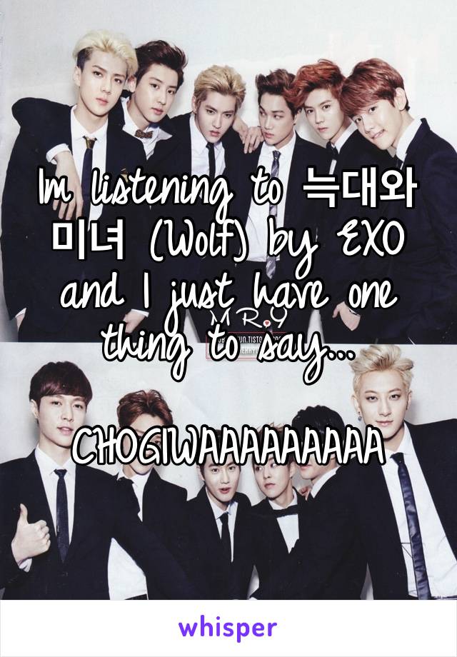 Im listening to 늑대와 미녀 (Wolf) by EXO and I just have one thing to say...

CHOGIWAAAAAAAAA