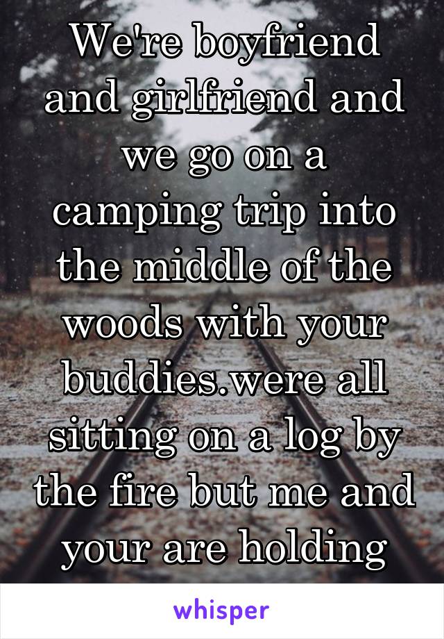 We're boyfriend and girlfriend and we go on a camping trip into the middle of the woods with your buddies.were all sitting on a log by the fire but me and your are holding hands kissing 