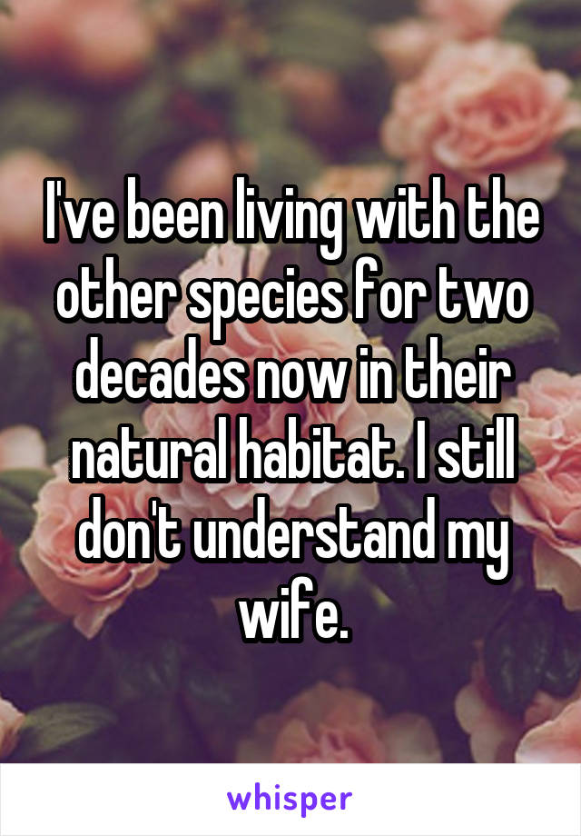 I've been living with the other species for two decades now in their natural habitat. I still don't understand my wife.