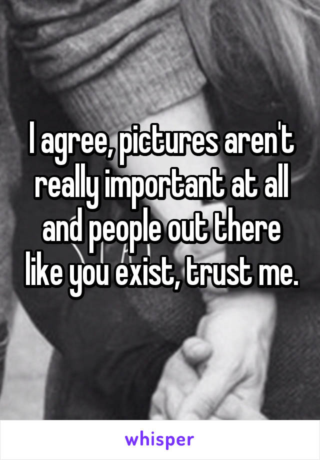 I agree, pictures aren't really important at all and people out there like you exist, trust me. 