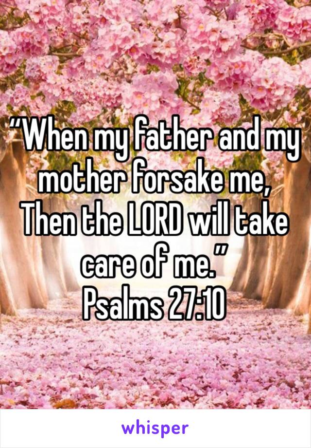 “When my father and my mother forsake me, Then the LORD will take care of me.”
Psalms‬ ‭27:10‬