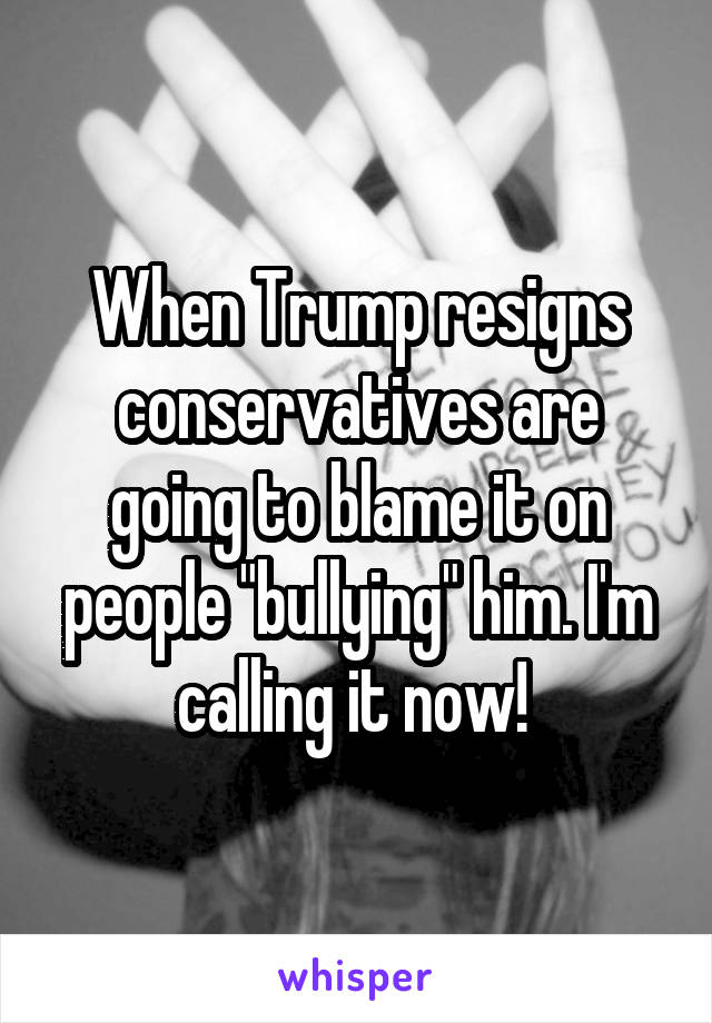 When Trump resigns conservatives are going to blame it on people "bullying" him. I'm calling it now! 