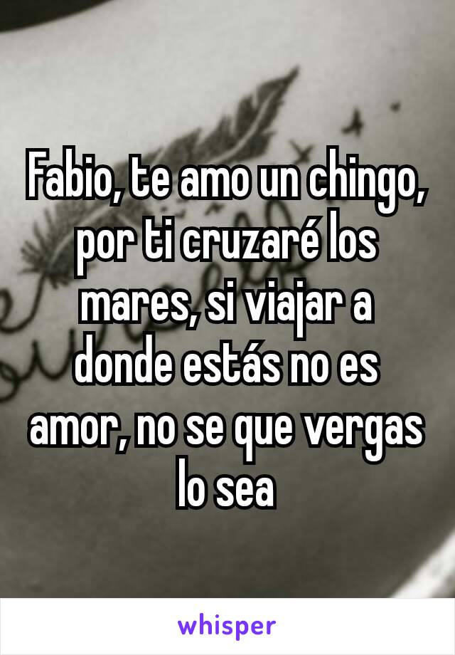 Fabio, te amo un chingo, por ti cruzaré los mares, si viajar a donde estás no es amor, no se que vergas lo sea